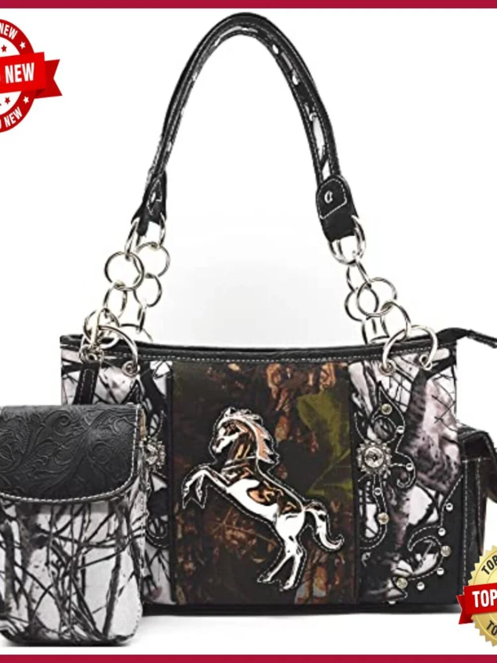 Western Cowgirl Handbag With Matching Wallet Set Studded Tooled Leather